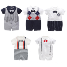 Summer Clothing Infant Newborn Baby Boys Gentleman Clothes Cotton Rompers Small Suit Bodysuit Outfit with Bow Tie